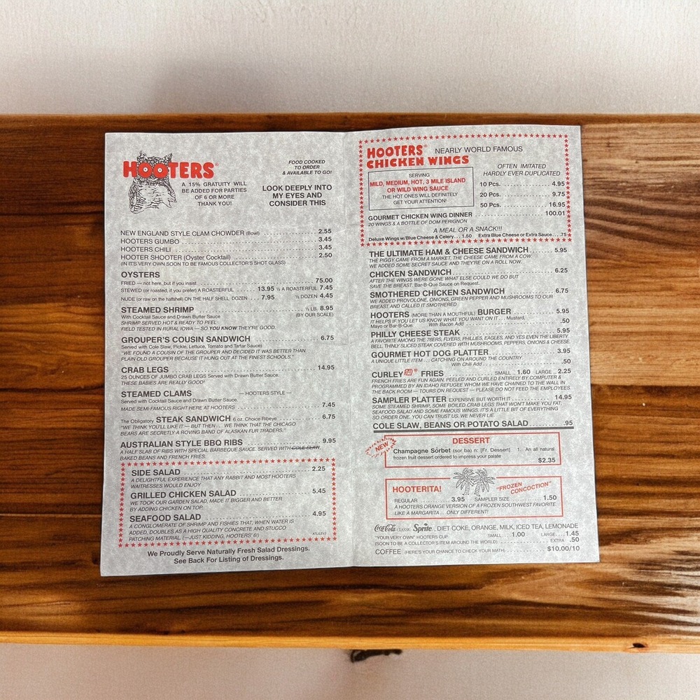 Vintage Menu Hooters Of Underground 1986 - Picture 2 of 3